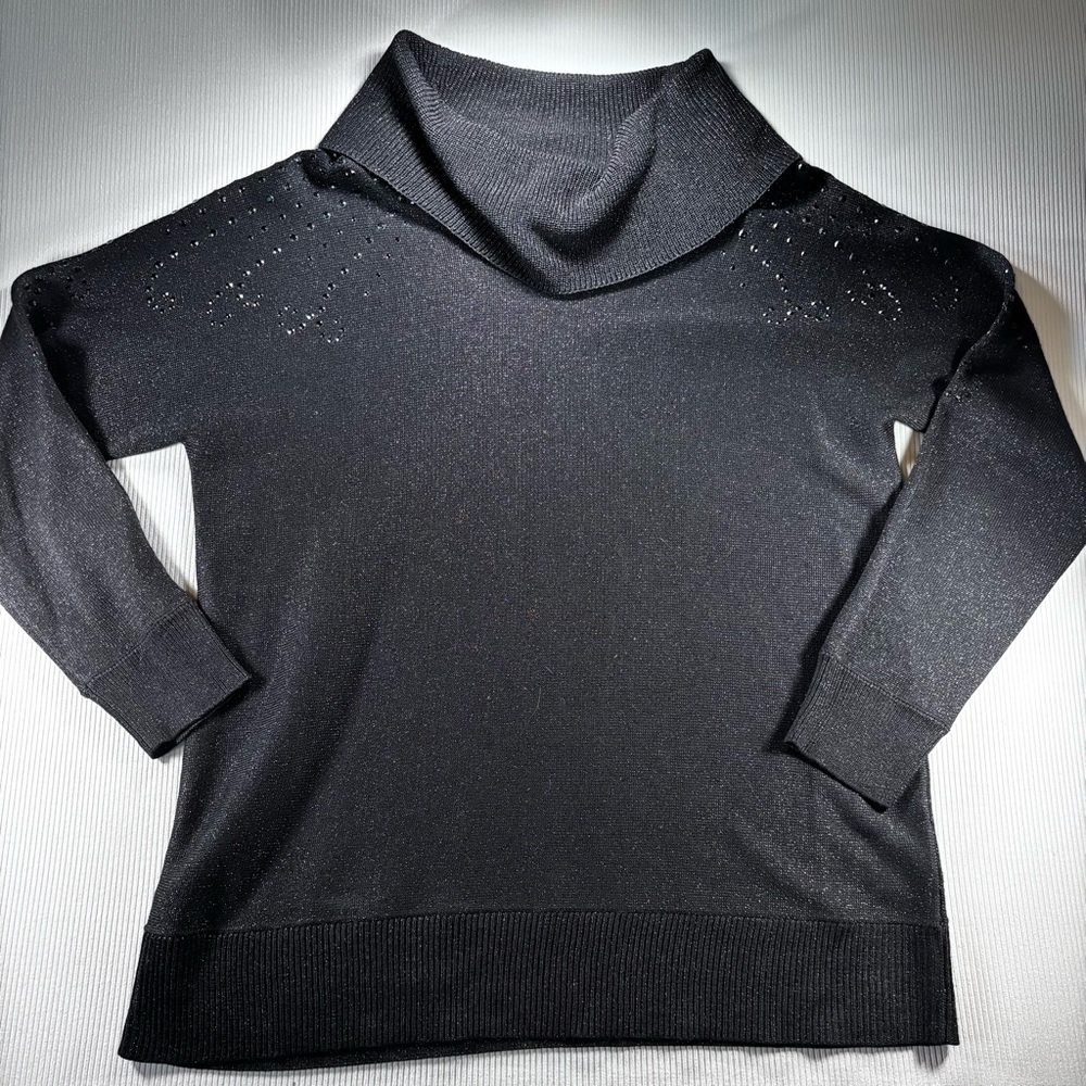 Ruby Rd. Shimmering Black Cowl Neck Sweater